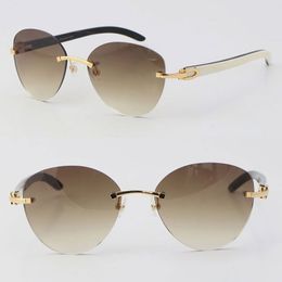 New Designer Butterfly Model White Inside Black Buffalo Horn Sunglasses Luxury Metal Rimless Woman Design Butterfly Lens Large Sun glasses Man Frame Size:60-18-140MM