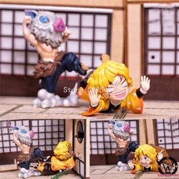 7cm Demon Slayer Anime Figure GK Agatsuma Zenitsu Action Figure Kimetsu No Yaiba Cute GK Hashibira Inosuke Figurine Model Toys 220520