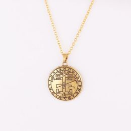 Pendant Necklaces Link Chain Gold Colour Traditional Strange Rune And Pattern As Amulet Talisman Will Protect Owner Material Zinc AlloyPendan