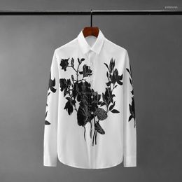 Men's Casual Shirts Minglu Floral Printed Male High Quality Long Sleeve Party Mens Dress Fashion Slim Fit White Man 2XLMen's Eldd22