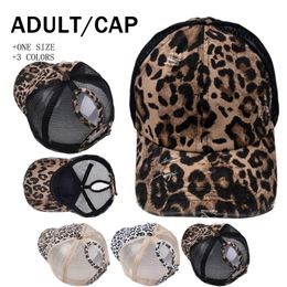 ponytail snapback UK - Leopard Print Ponytail Baseball Caps Sequins Shining Fashion Womens Messy Bun Adjustable Snapback Hip Hop Hat Sun Sport Mesh Hat
