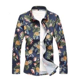 Autumn New Big Size Men Shirt Casual Cotton Long Sleeve Beach Pineapple Print Hawaiian Shirts 5XL 6XL 7XL 210412