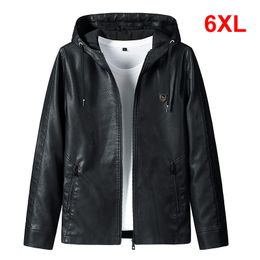 Autumn Winter PU Jacket Men Fashion Casual Leather Jackets Hooded Coat Travel Outdoor Outerwear Male Plus Size 6XL HB011 220816