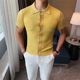 Men Knitwear Polo Design Summer Short Sleeve Thin Fashion Blouse Slim Cardigan Luxury Business Casual Shirt 220318