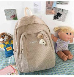 School Bags Stripe Cute Corduroy Woman Backpack Schoolbag for Teenage Girls Boys Luxury Harajuku Female Fashion Bag Student Lady Book Pack 220802