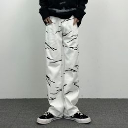 Men's Jeans Men American Style Edge Zebra Pattern Full Embroidery Casual Loose And Women Trousers Y2k Pants Ins Men'sMen's