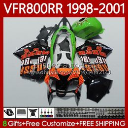 Bodywork For HONDA Interceptor VFR800R VFR 800RR 800 CC RR 98-01 Bodys 128No.31 VFR800RR 800CC Orange Repsol VFR800 98 99 00 01 VFR-800 RR 1998 1999 2000 2001 Fairing Kit