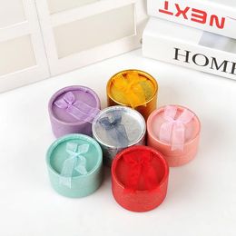Gift Wrap 5.5CM Bow Box Earrings Rings Necklace Small Jewellery Carton Present Round Boxes Party SuppliesGift