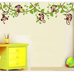 Cute mini monkeys Wall Stickers for kids room Art Decals Vinyl 3D animals plants Wallpaper sticker bedroom nursery home decor 220727