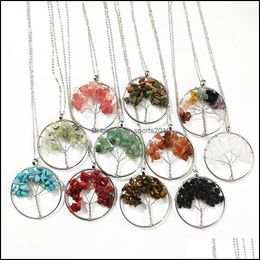 Arts And Crafts 5Cm Healing Crystal Gravel Stone Tree Charms Necklaces Twine Wire Wrap Pendant Quartz Wholesale Jewellery Gif Sports2010 Dhuxd