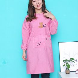 Cotton Apron longsleeved kitchen waterproof oilproof lovely cover adult custom work clothes for men and women 201007