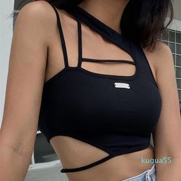 Crop Top Women Hollow Out Black Blouses Sleeveless Skinny Cool Punk T Shirts Techwear Summer Sexy Tank Tops Y2k Clothes 220418