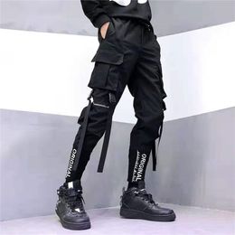 Japanese Fashion Sweatpants Streetwear Cargo Pants for Men Ribbon Pockets Joggers Techwear Men's Trousers Hip Hop 211006