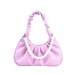 Women Chain Shoulder Bags Designer Purple Folds Cloud Underarm Prom Pearl Totes Lady Crossbody Bags Messenger Handbags
