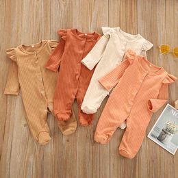 2020 Baby Autumn Winter Clothing Newborn Baby Girl Boy Ribbed Clothes Knitted Cotton Romper Baby Jumpsuit Solid Girls Outfits G220521