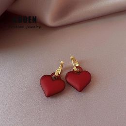 Dangle & Chandelier Sexy Frosted Red Heart-shaped Pendant Earrings Korean Fashion Jewellery Wedding Party Luxury Accessories For Women's G