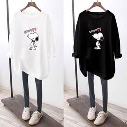 Women's Hoodies & Sweatshirts Spring And Autumn Korean Cotton Loose Cartoon Printed Long Sleeve T Shirt Female Casual Students Round Collar