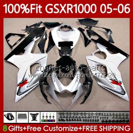 Injection Mould Bodys For SUZUKI GSXR1000 GSXR 1000 CC K5 GSX-R1000 White red 2005-2006 Bodywork 122No.70 1000CC GSXR-1000 05 06 GSX R1000 2005 2006 OEM Fairing Kit