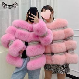 BFFUR Winter New Real Fur Coat Women Genuine Fur Jacket Splicing Cashmere Woolen Fur Coats With Crystal Diamonds 201016