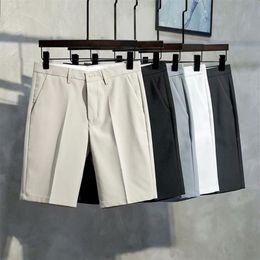 Men Summer Shorts Korean Fashion Business Casual Chino Office Trousers Cool Breathable Clothing Solid Colour 220630