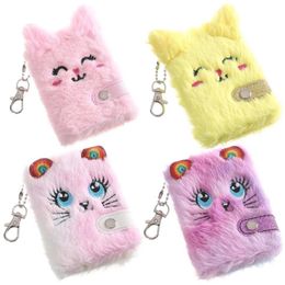 Cute Cat Plush Notebook For Girls Party Favour Kawaii Pendant Keychain Furry Cats Notebook Daily Planner Journal Book Note Pad Stationery