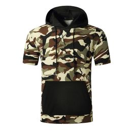 Men's Polos Men's Hooded Camouflage Short-Seeved Military T-Shirt Plus Size Fashion Tactical Sports Top Breathable Quick DringMen's Men'