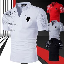 Summer Fashion Short Sleeve Print Stand Collar Men's Polo T Shirt 220708