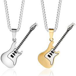 Hip Hop Rock Punk Guitar Pendant Necklace For Women Men Rings Gifts Couples Jewelry Accessories