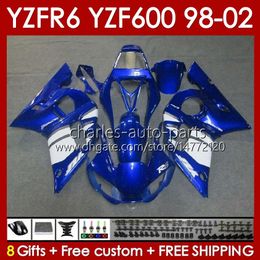 Body Frame For YAMAHA YZF-600 YZF R6 R 6 600CC YZFR6 1998 1999 00 01 02 Bodywork 145No.8 YZF 600 CC Cowling YZF-R6 98-02 YZF600 98 99 2000 2001 2002 Fairing Kit blue white blk