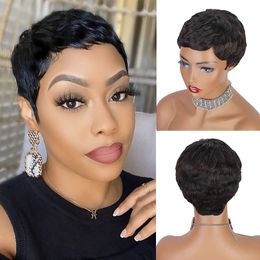 brazilian curly hairstyles Canada - Short Black Pixie Cuts human Hair Wigs African American None lace full machine made Wig Female Hairstyles