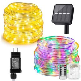 10/20/30M Solar Tube Rope Strip String Lights 8 Modes Christmas LED Fairy Light Outdoor Garden Patio Copper Wire Garland Light 220408