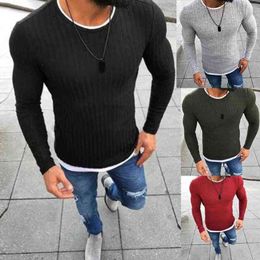 Men's T shirt Winter Basic Solid Color O Neck Long Sleeve Knitted Pullover Slim Thin Sweater Plus Size Black Red Spring Autumn Y220426