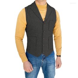 Men's Vests Vest Black V Neck Herringbone Tweed Tailored Collar Wool Casual Waistcoat Single Breasted For Wedding Groomsmen 2022 Stra22