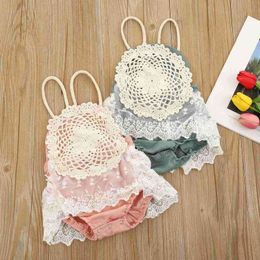 2021 0-24M Cute Baby Girls Casual Romper Summer New Flower Lace Tassels Sleeveless Boat Neck Hem Backless Playsuit G220521