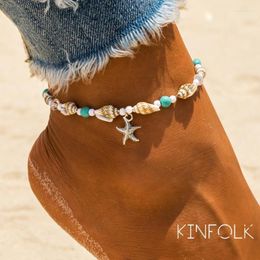 Anklets KINFOLK Bohemian Shell For Women Vintage Adjustable Rope Bracelet On Leg Beaded Anklet Summer Beach Accessories Jewelry Marc22