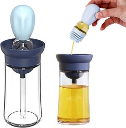 Kitchen Tools Glass Olive Oil Bottle And Brush 2 In 1,Silicone Dropper Measuring Oil Dispenser Bottles Cooking Baking BBQ Grill Vinegar Turkey Basting Pastry Brushes