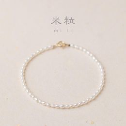 Beaded Strands Small Natural Freshwater Pearl Bracelet Female Beads Design Luxury Wrist Chain JewelryBeaded