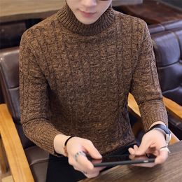 Men Turtleneck Sweater Winter Warm Knitted Mens Sweater Slim Solid Black High Neck Pullover Sweater Hombre Men's Clothing 201126