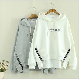 New Arrival Women's Hoodies Women Long Sleeve Zipper Jumper Hooded Casual Grey Loose Sweatshirts Autumn Winter Female T200407