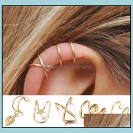 Clip-On Screw Back Earrings Jewelry 5Pcs/Lot Star Leaf Clip On C Shape Sier Gold Leaves Dangle Hoop Earring Fashion Women Ear Cuff Drop De