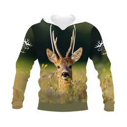 Autumn/winter New 3D Hunting Deer Print Hoodie European and American Men's Loose Pullover Hoodie