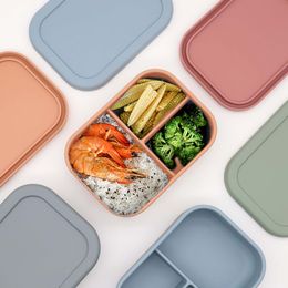 Silicone Lunch Box Baby Feeding Dishes Bento Fruit Salad Fresh-Keeping Bowl Portable Sealed Rectangle Picnic Lunchbox