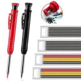 Professional Hand Tool Sets Solid Carpenter Pencil Set With 6 Refill Leads Built-in Sharpener Mechanical Marking Kit For Woodworking Archite