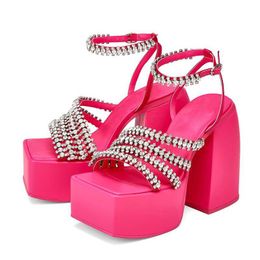 Sandals Fashion Women Shoes Sexy Chunky High Heels Platform Crystal Dress Party Wedding Ankle Strap Lady 1-CHC-25Sandals