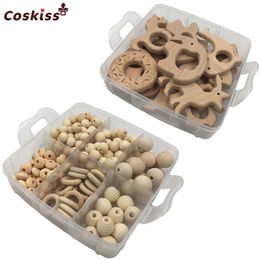 2 boxed Quality Wood Baby Teether Nursing Jewelry Beech wooden animal Geometry Wood Beads Creative Wooden Rings Teether 220507