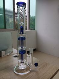 17 inch Blue 7mm Thick Glass Water Bong Hookahs with Tree Arm Per Straight Type Smoking Pipes with Female 18mm Joint