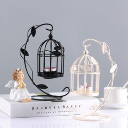 Creative birdcage candle holder wedding wrought iron candle stand European decorations props dining table living room decoration