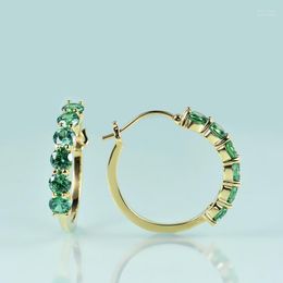 Hoop & Huggie GEM'S BEAUTY 14K Gold Filling Sterling Silver C Earrings For Women 2022 Round Dark Emerald Simulant Diamond Moni22