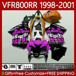 OEM Bodys For HONDA VFR 800RR 800 CC RR Interceptor 1998-2001 128No.153 Black Pink VFR-800 VFR800 RR VFR800RR 98 99 00 01 800CC VFR800R 1998 1999 2000 2001 Fairing Kit