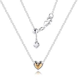 Chains Real Gold Domed Heart 45CM Link Chain Collier Necklace Original S925 Silver For Women Jewellery Gift E146KChains